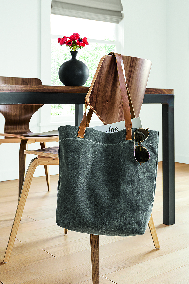Mercantile tote bag in kitchen