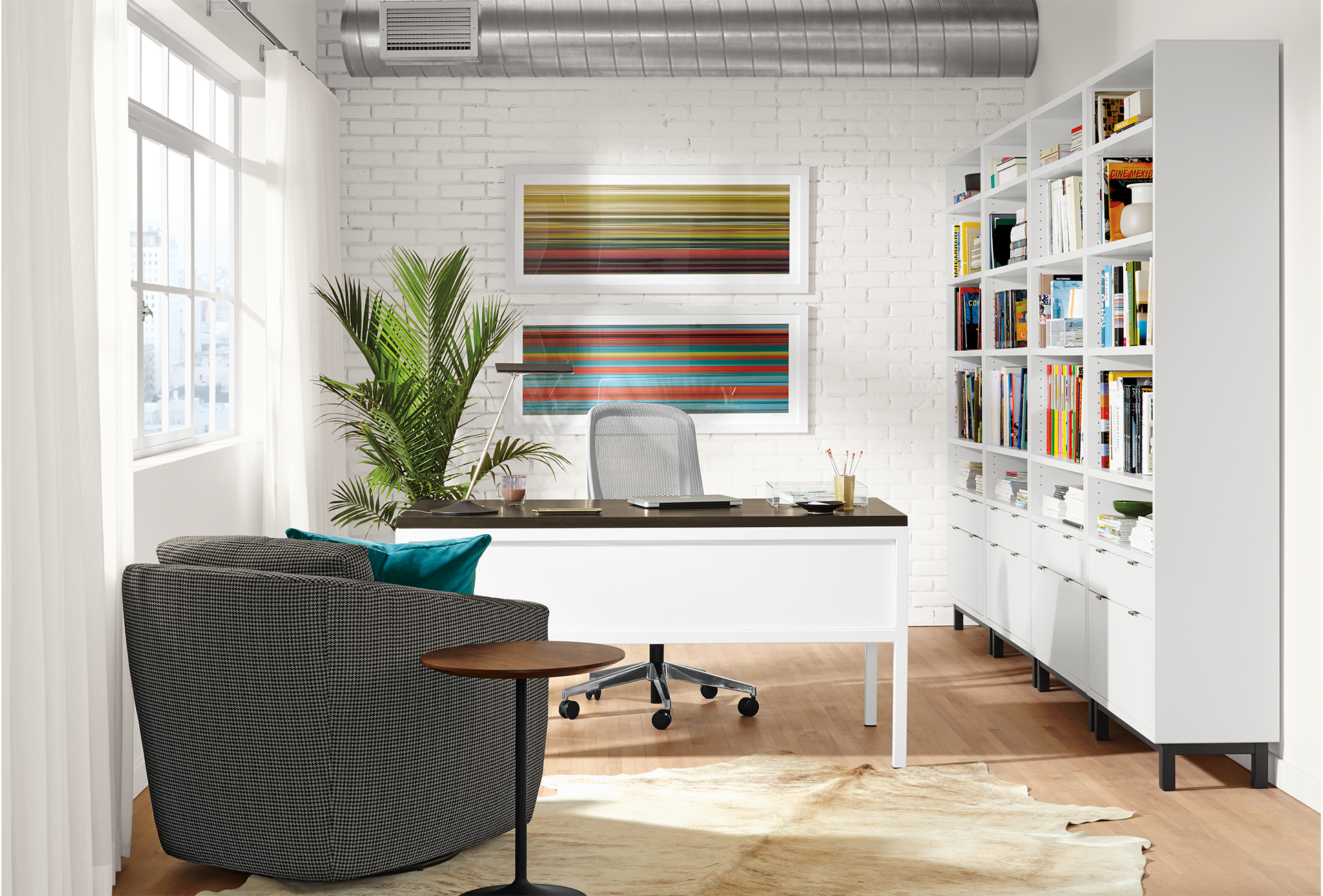 Ramsey desk and Copenhagen bookshelves and file drawers