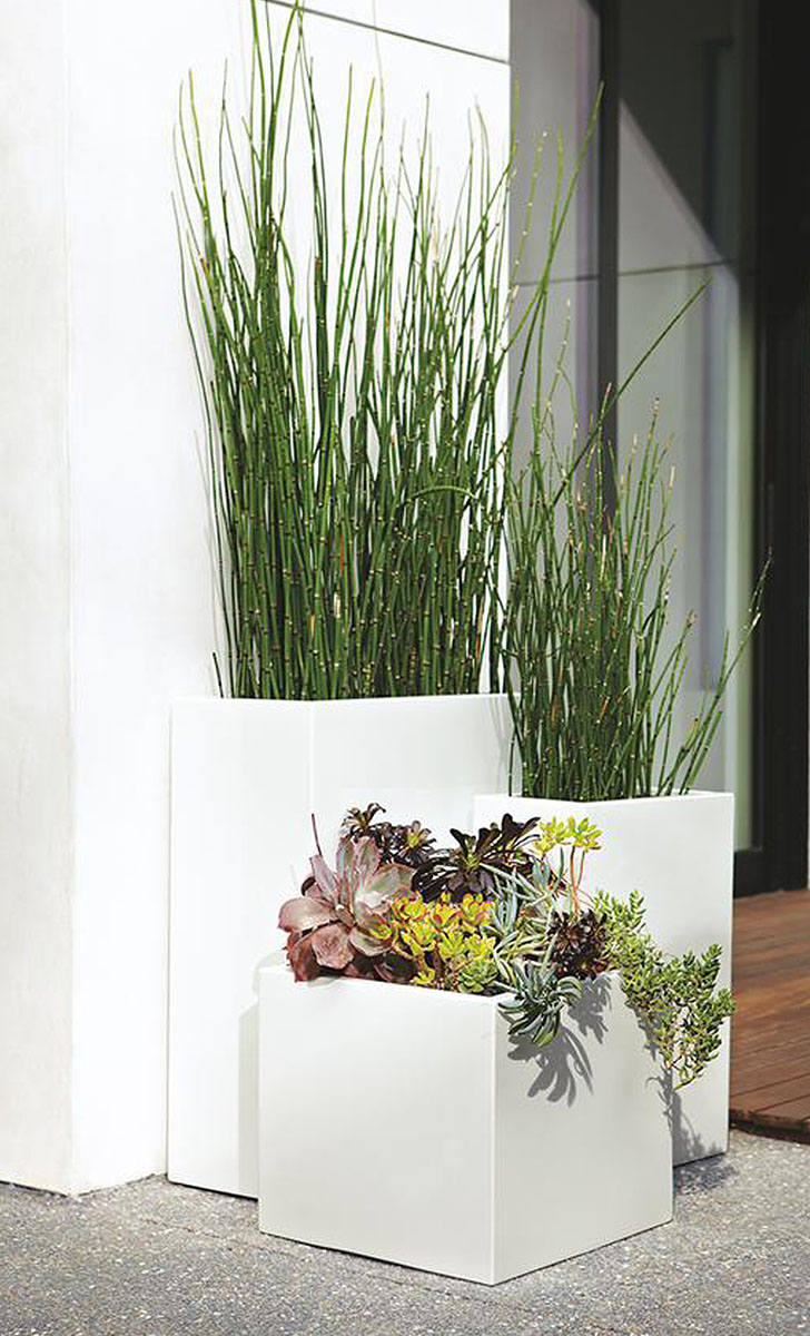 Terrace planters outdoors in set of three