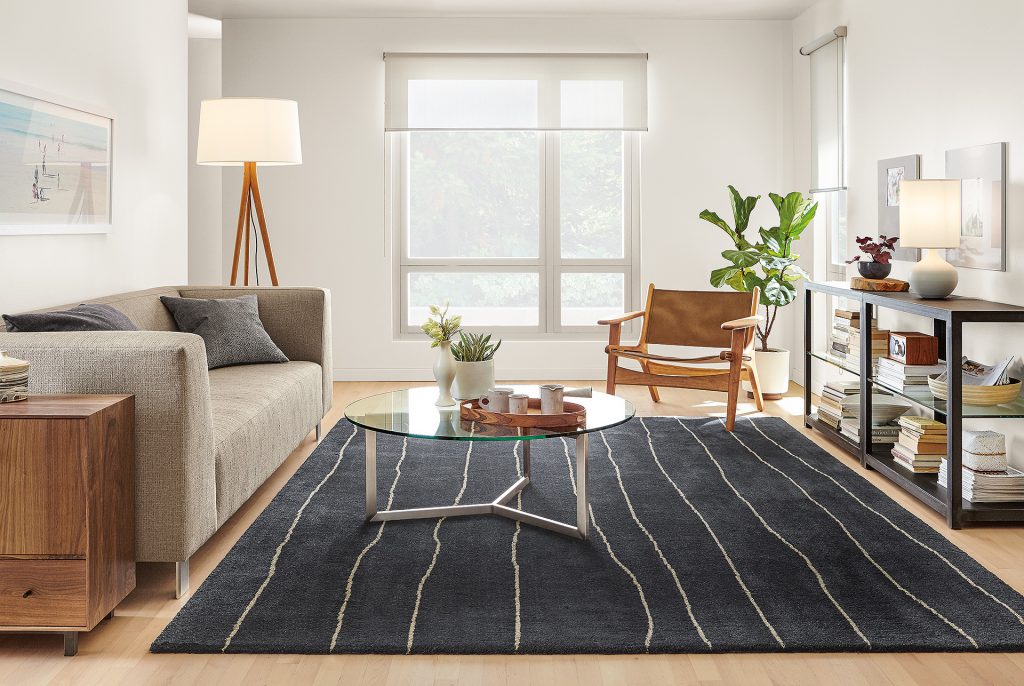 Channel rug with Bond coffee table for high-traffic areas