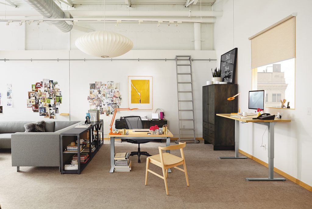 Float adjustable height desks with office chairs