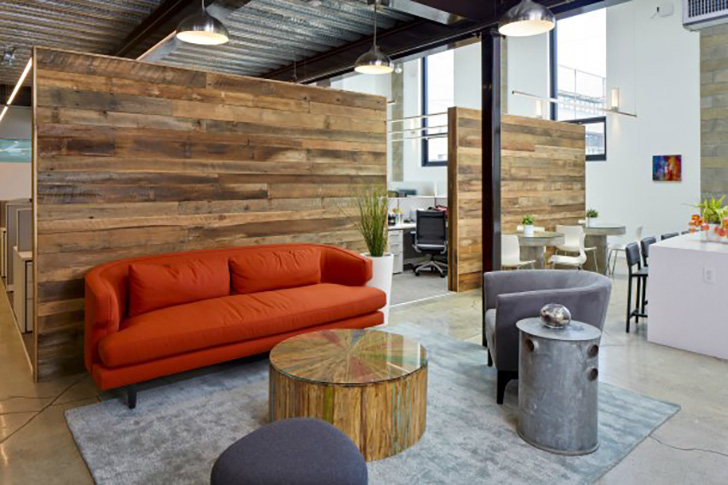 Urban Chalet reception area custom couch