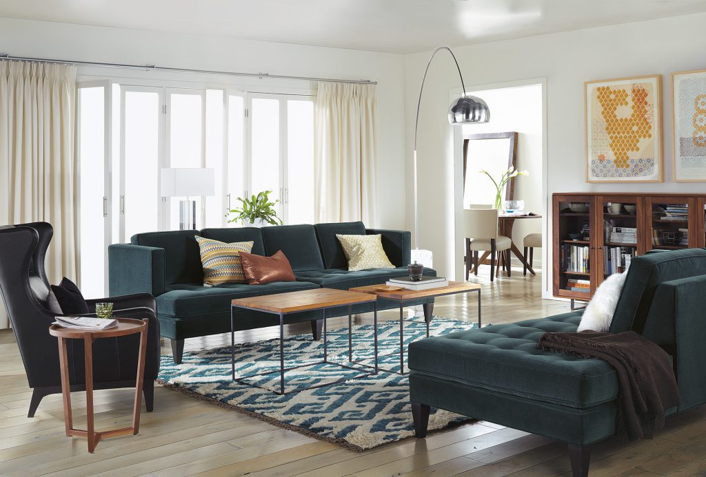 Hutton sofa with Shoowa rug in living room