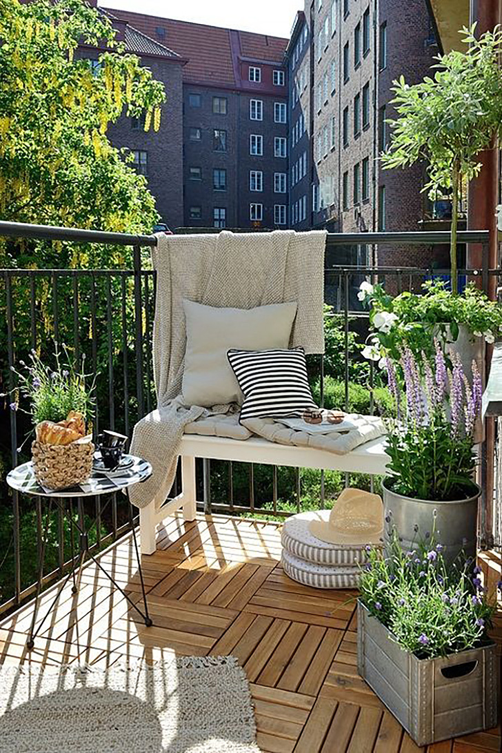 Outdoor bench with planters