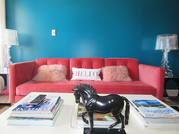 Pink Sabine sofa in living room