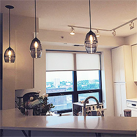 Kitchen with Banded pendants