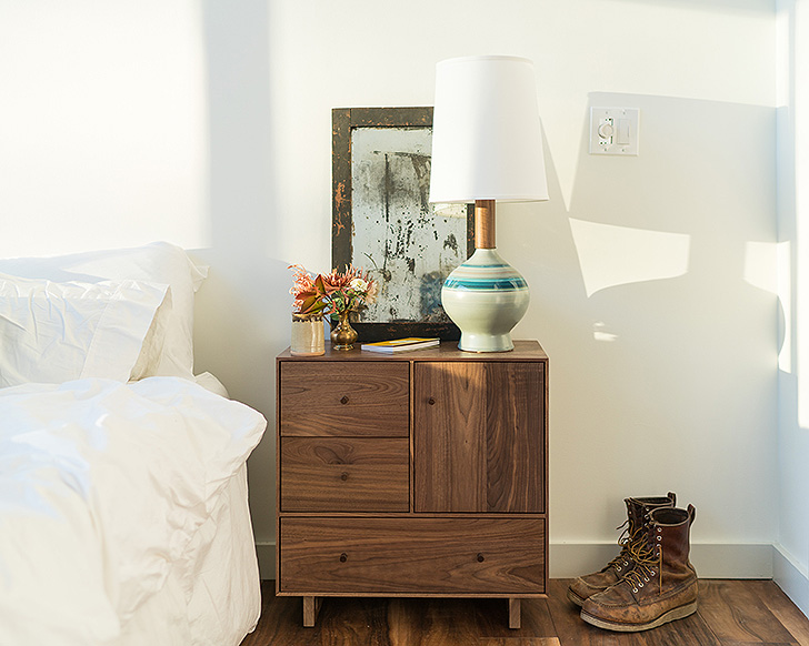 Hudson nightstand and Rayas table lamp in Theron's bedroom