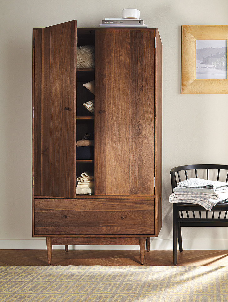 Mid-century-inspired Grove armoire in walnut