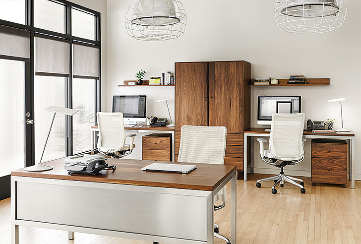Modern three-desk office with Hudson storage armoire