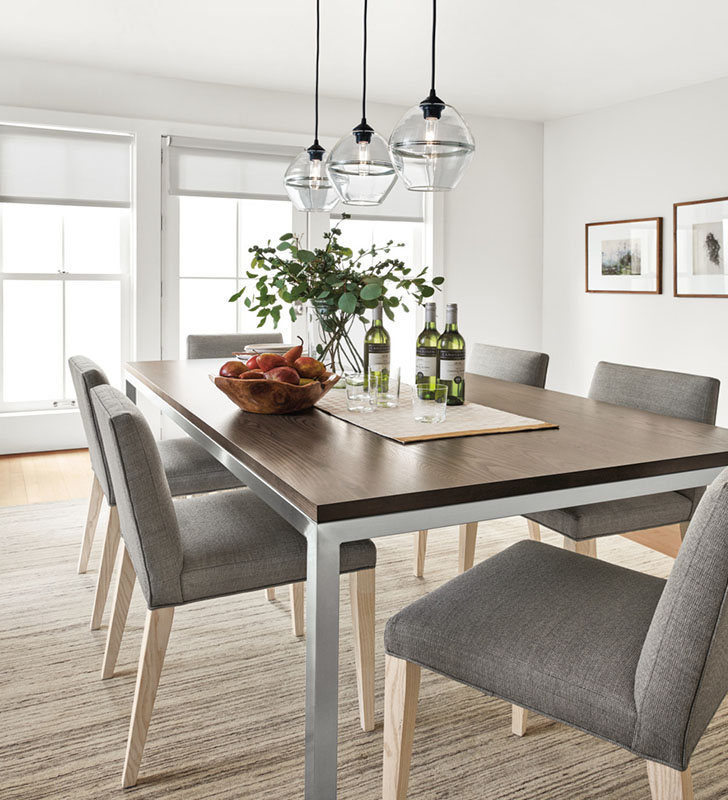 Ava dining chair in Kismet grey, the right fabric for performance.
