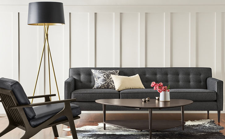 Holmes sofa in Gable charcoal fabric.