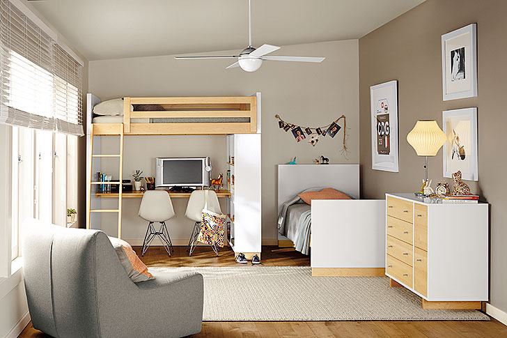 Moda loft bed with dresser and twin bed