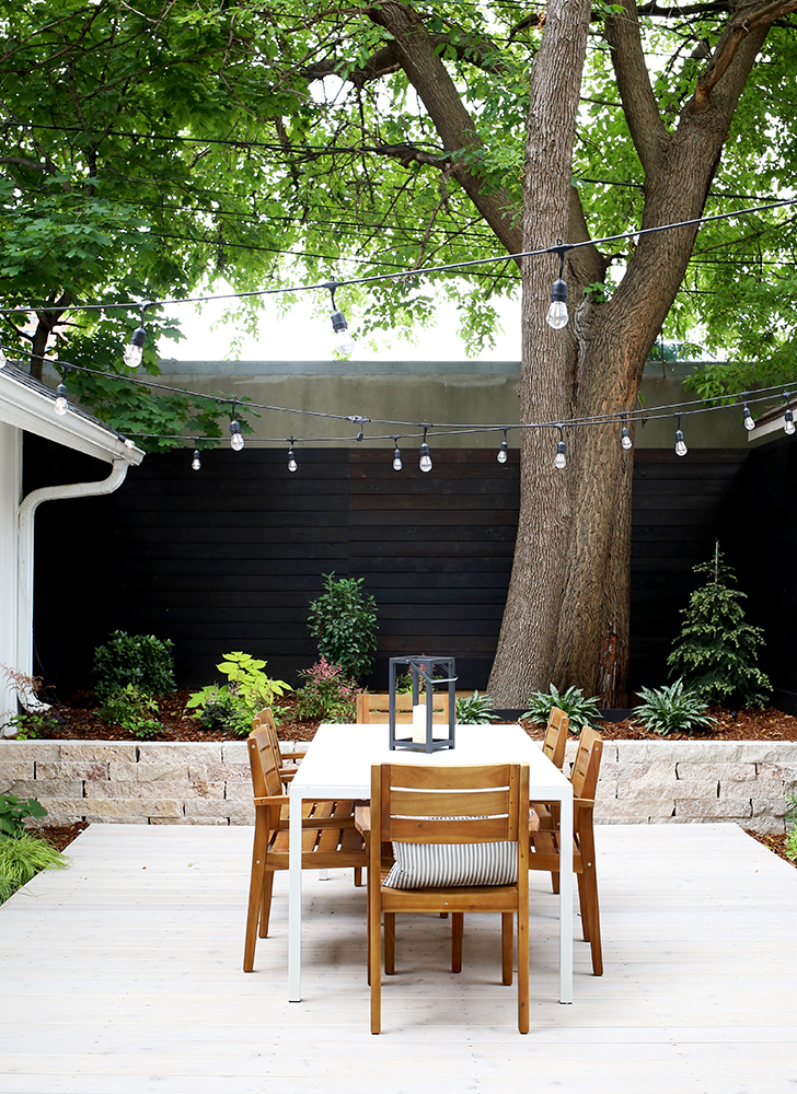 Pratt outdoor table with string lights