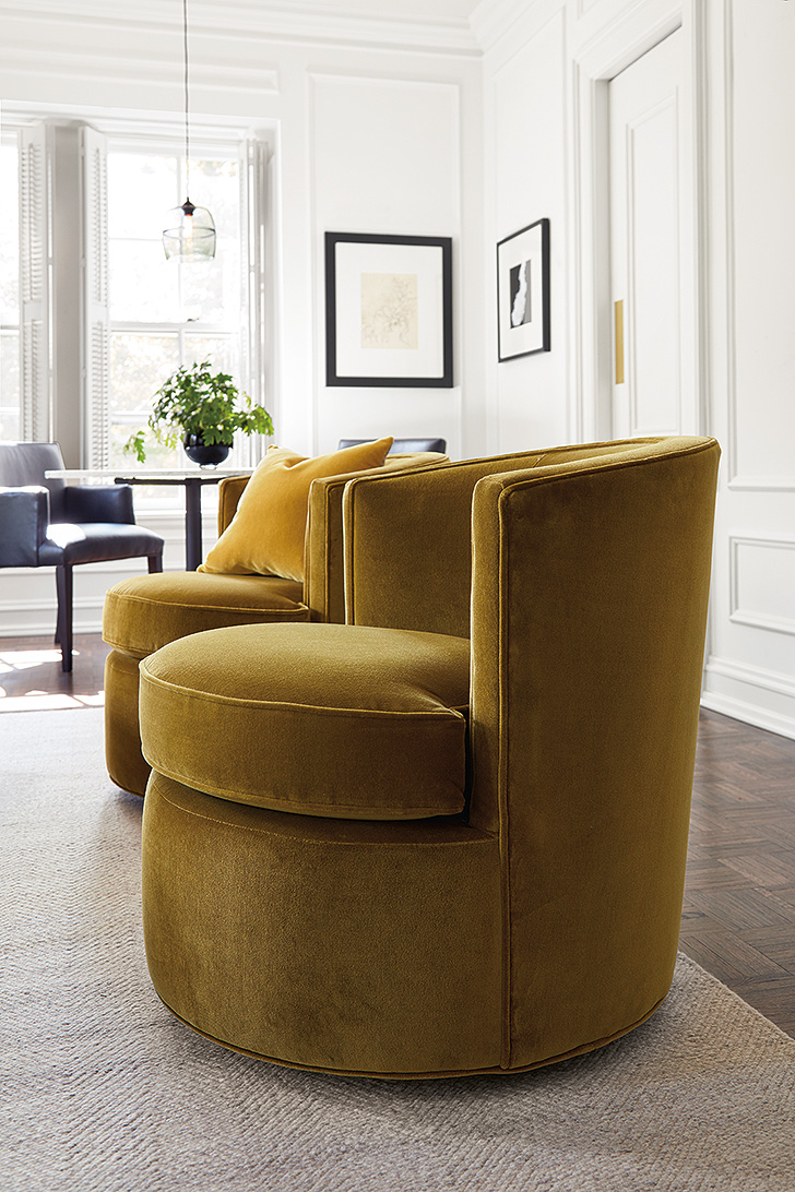 Modern Otis swivel chairs in velvet fabric