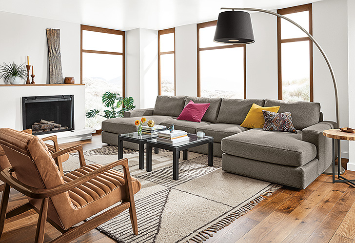 Mix Materials Easily Into Any Space In, Leather And Fabric Sofa Mix