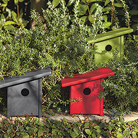 Pitch birdhouse made from recycled plastic.