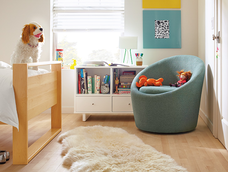 kids storage ideas: Celeste kids teal swivel chair and moda white storage nighstand