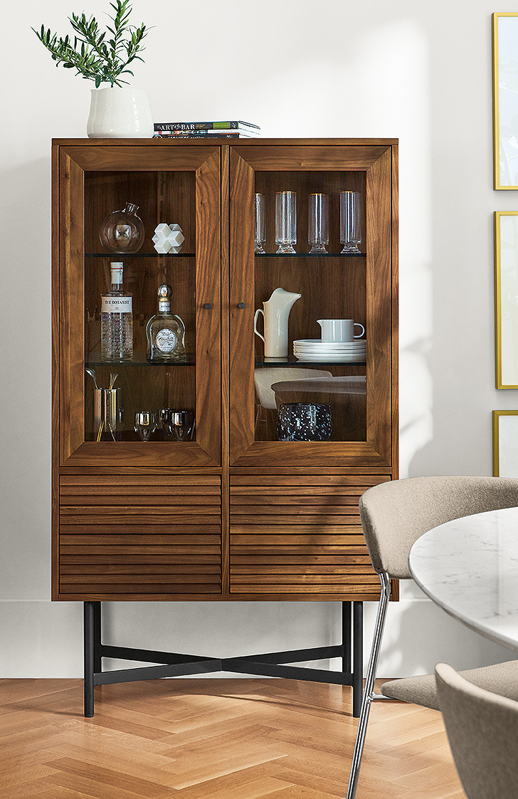 Modern wood cabinet with glass doors