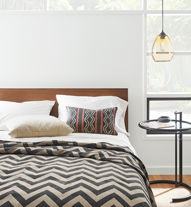 Modern bedroom with warm color palette