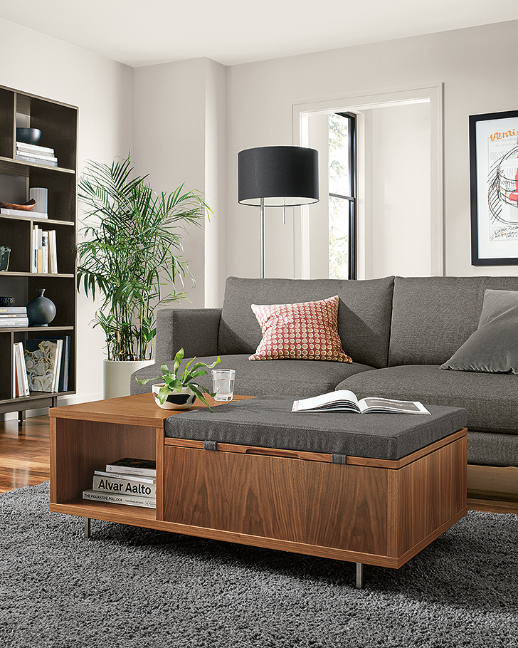 Small space coffee table with storage and seat cushion