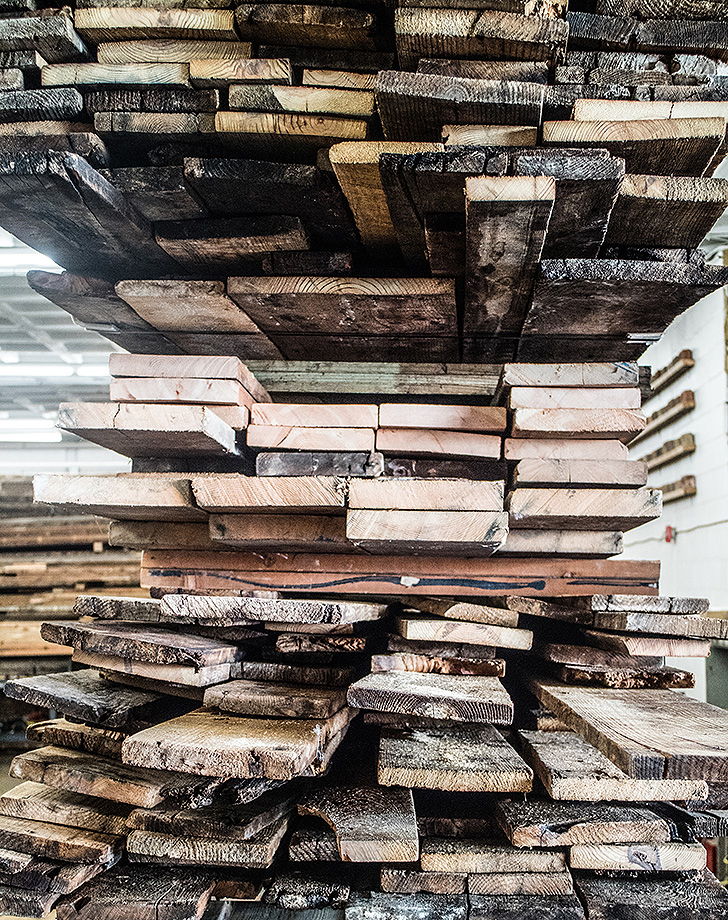 Reclaimed lumber at Brick + Board in Baltimore