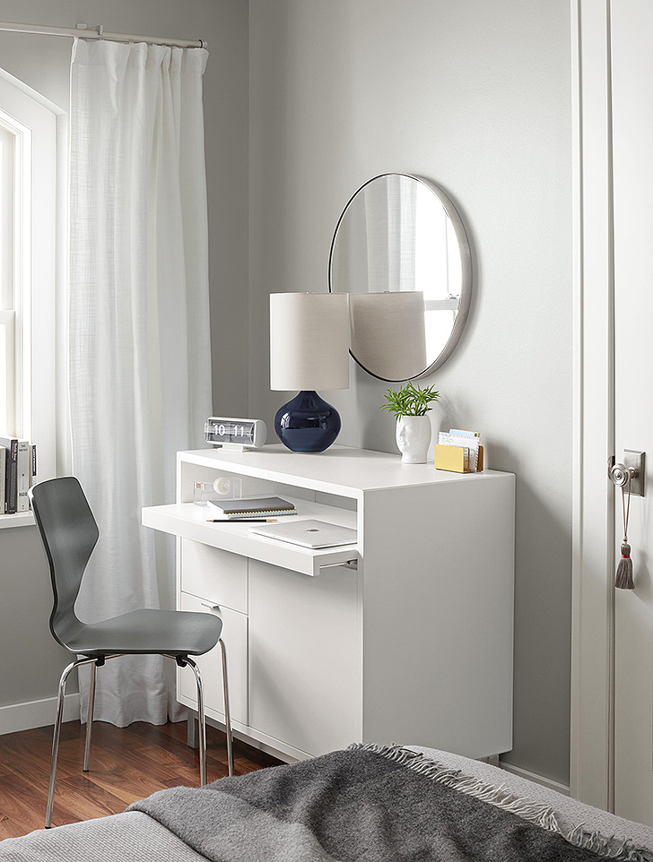 White office cabinet with pullout desk space