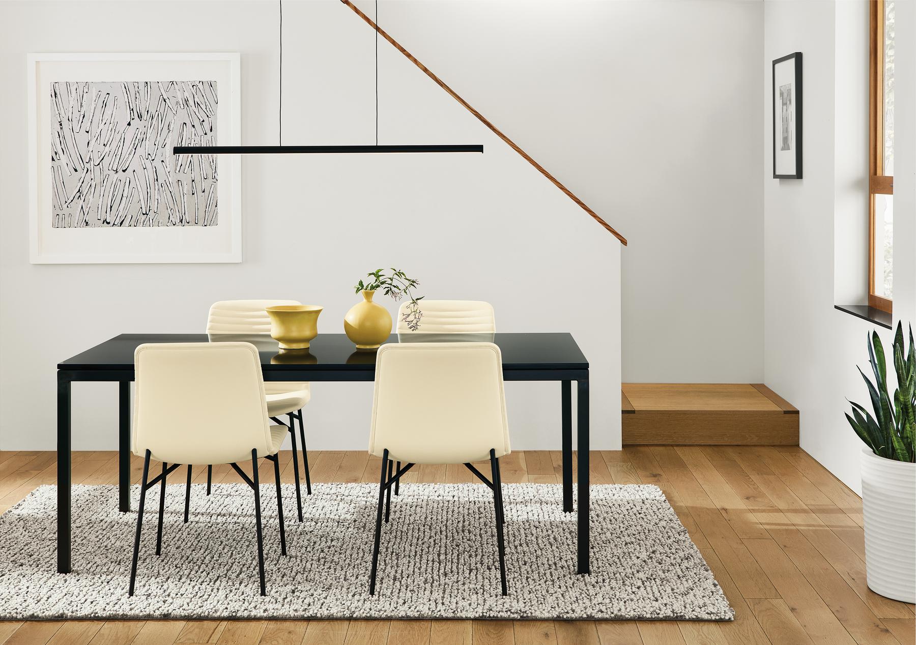 Parsons black table in modern dining room.