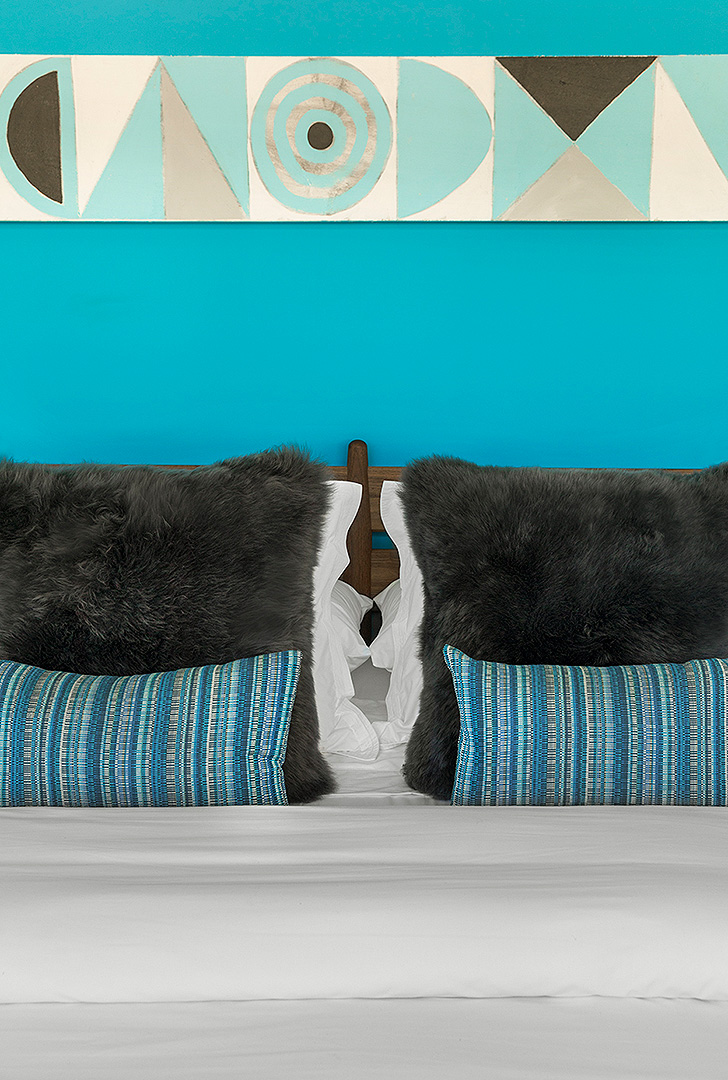 Grove wood bed with accent pillows