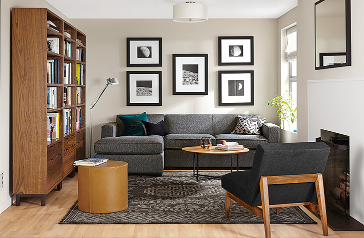 Small space living room with dark grey Ian L-shaped sectional