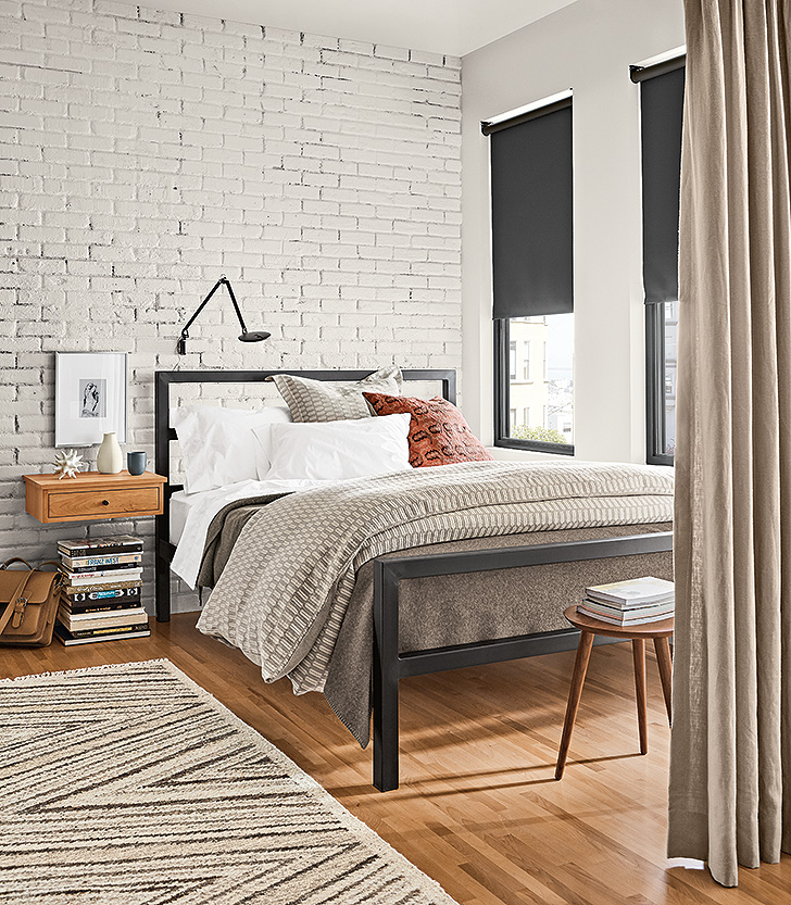Wall-mounted Linear nightstand and Element wall sconce 