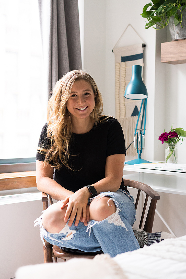 Lottie Bildirici in her small space NYC apartment