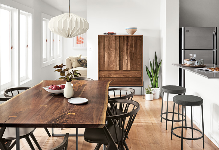 Modern kitchen with live-edge wood Chilton dining table