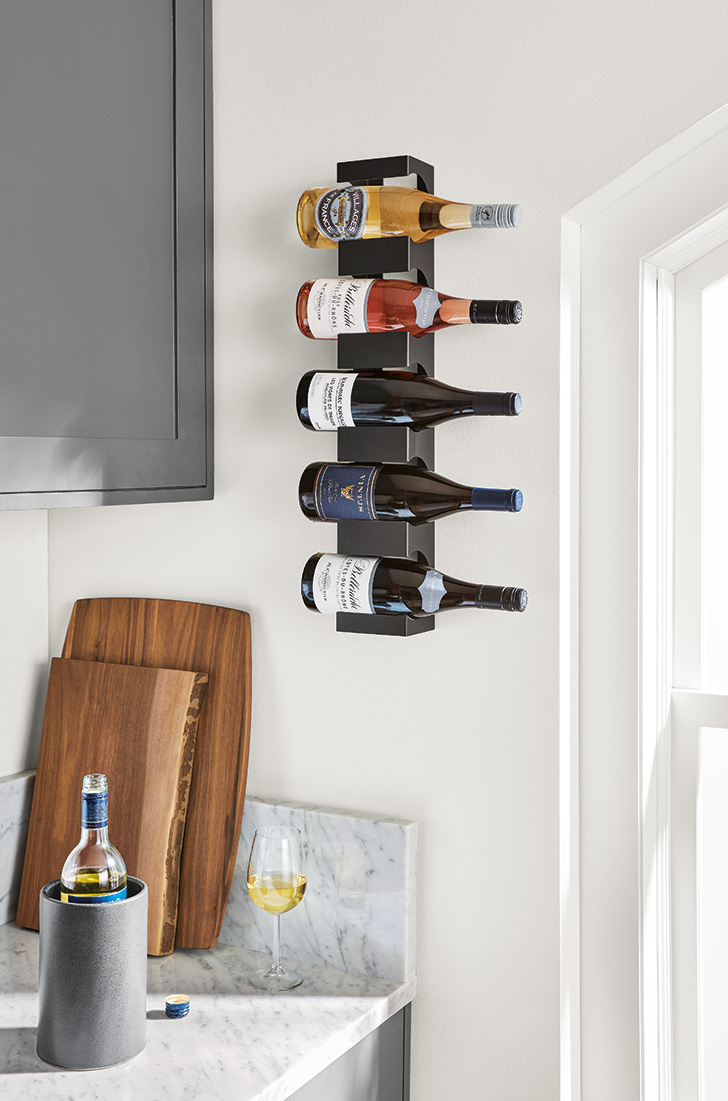 Dorsey modern natural steel wine rack in the kitchen