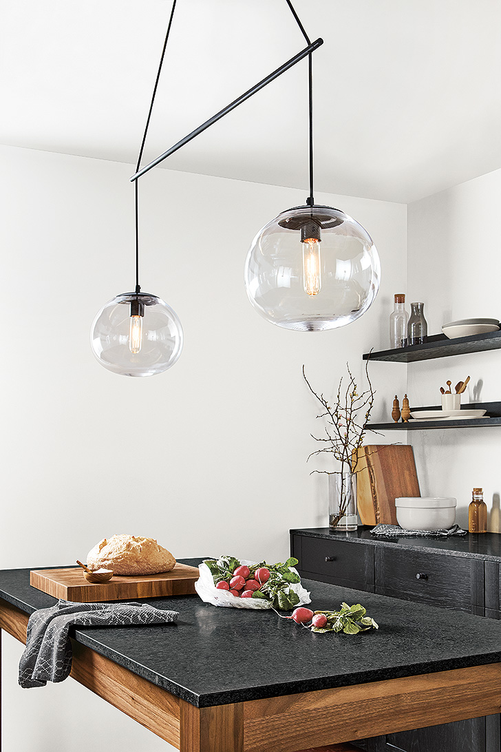 Howard double pendant lighting fixture over Linden island counter