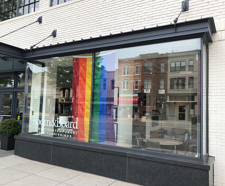 A rainbow hangs in the front window at Washington, DC