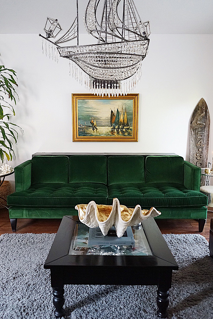 Green Velvet Sofa Takes Centerstage In Bloggers Living Room