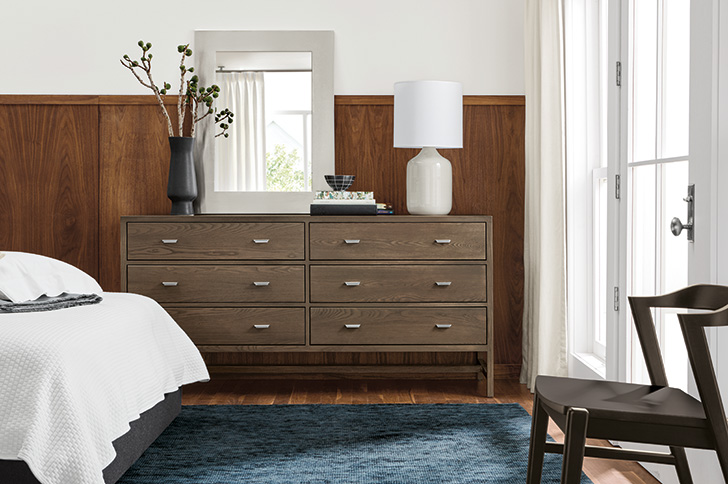modern 6-drawer dresser in a light brown finish