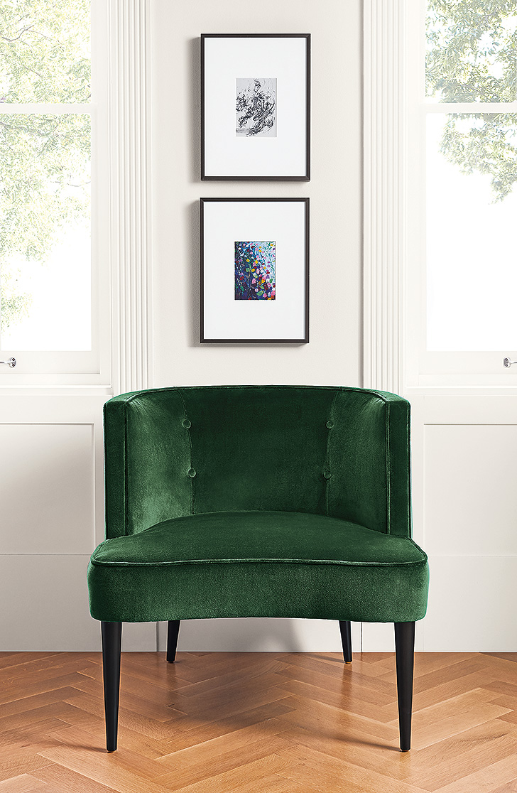 Emerald green velvet Chloe accent chair