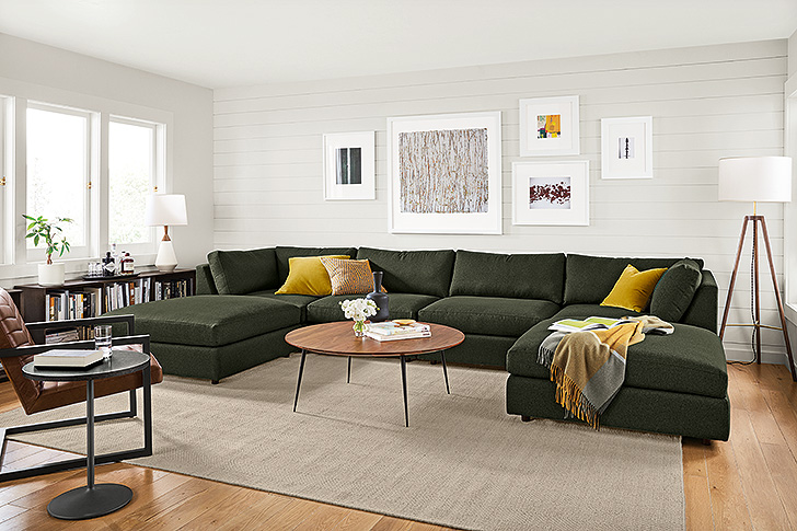 modular large sectional in olive green fabric