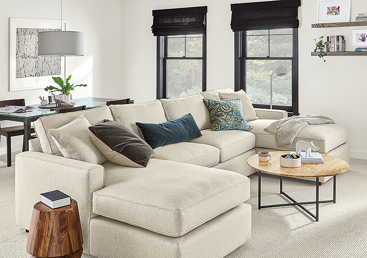 modern u-shaped sectional with two chaises in ivory fabric