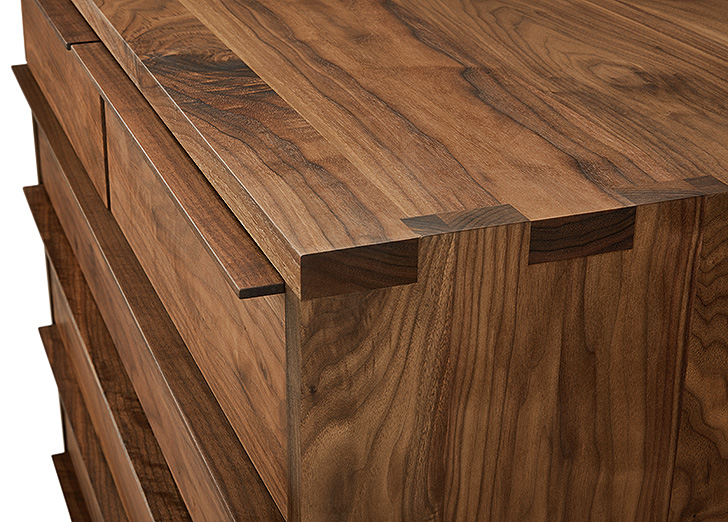 close-up joinery details of Anton dresser in walnut 