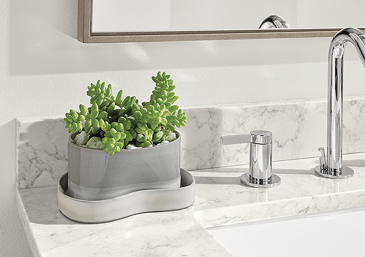 Ceramic planter on bathroom vanity