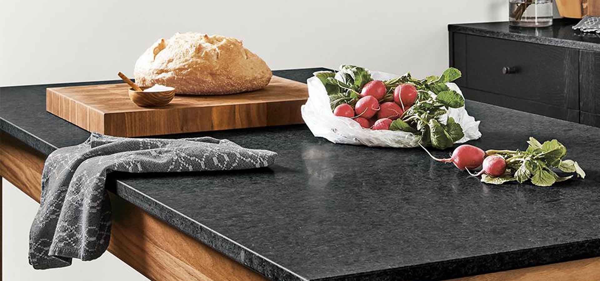 Kitchen island with food on top