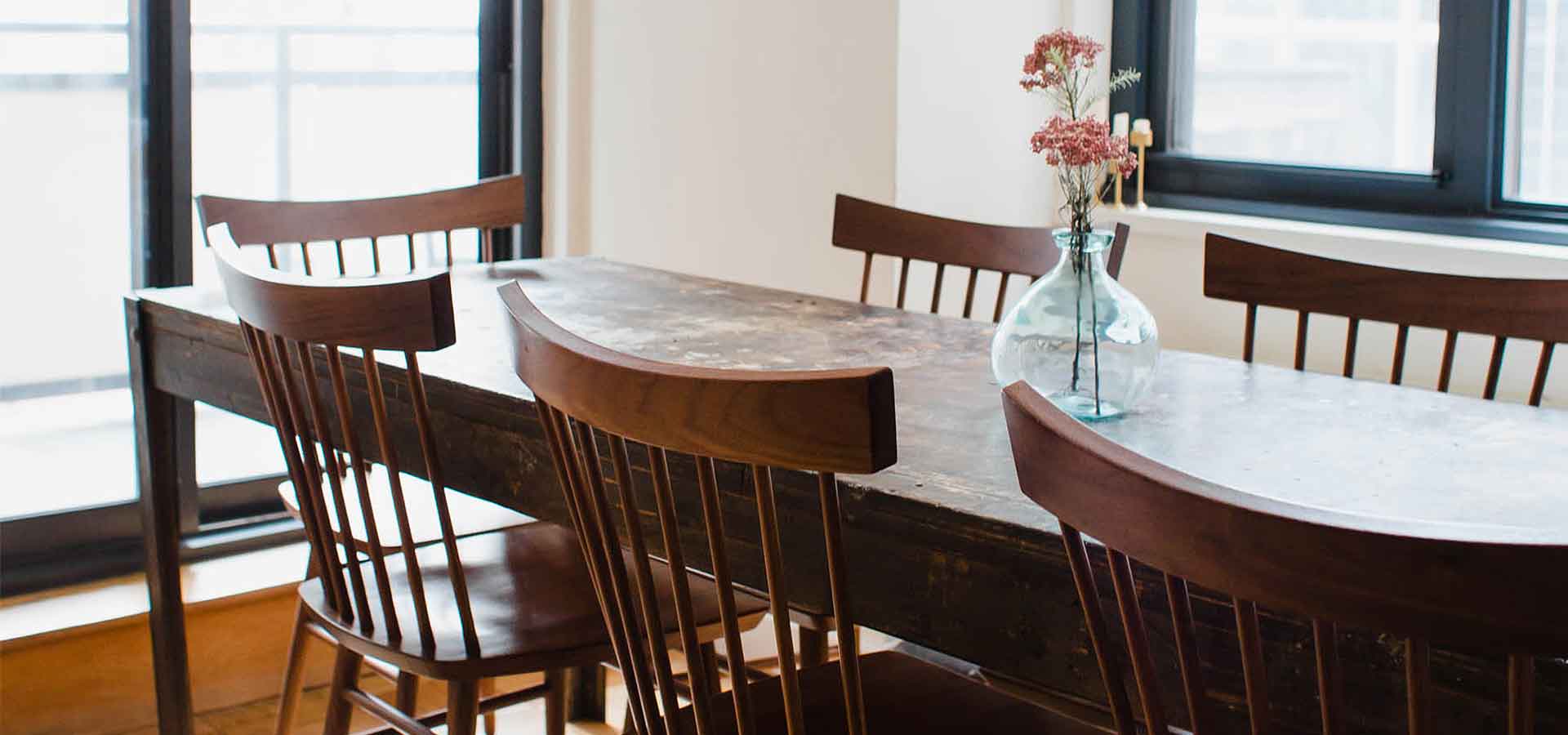 Modern wood dining table and dining chairs