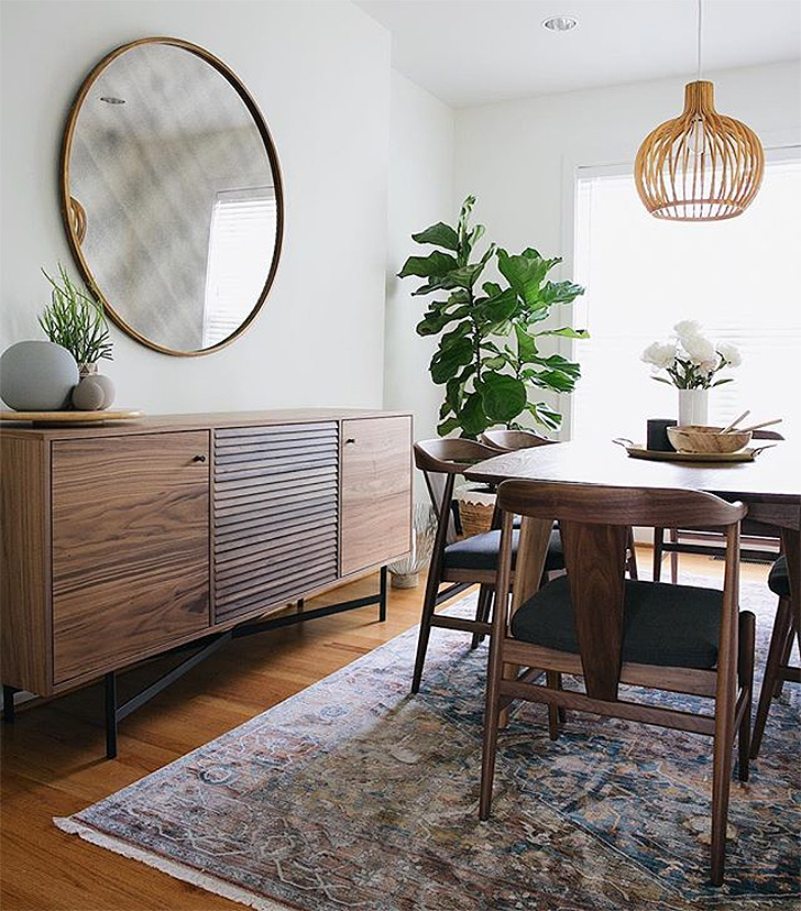 Dining room with walnut table and chairs