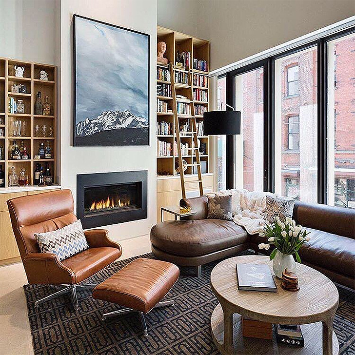 Living room with bookshelf and reading chair