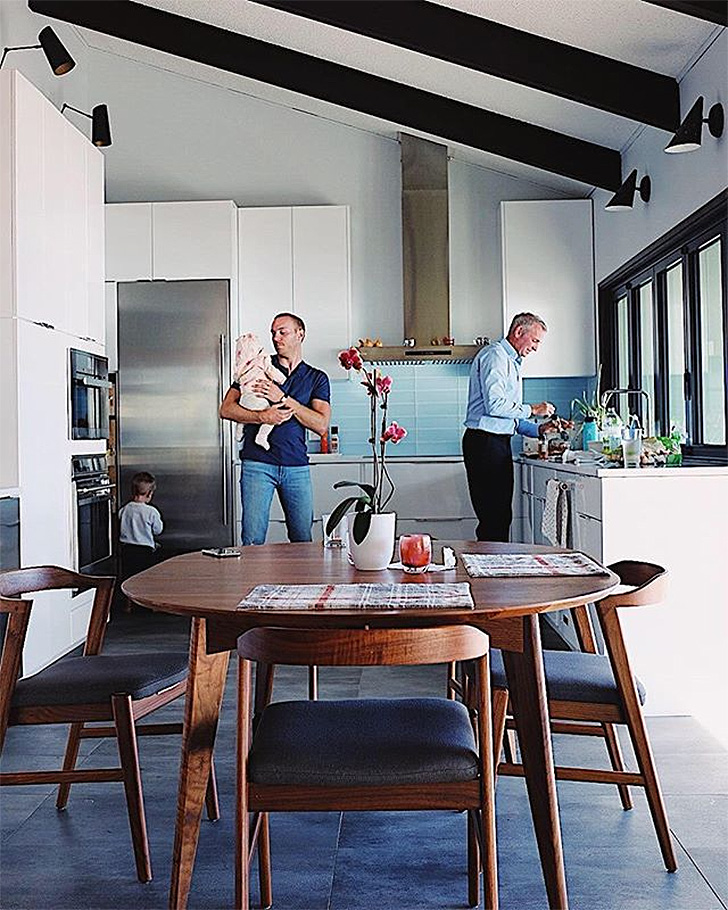 Modern dining room with walnut dining table and chairs 