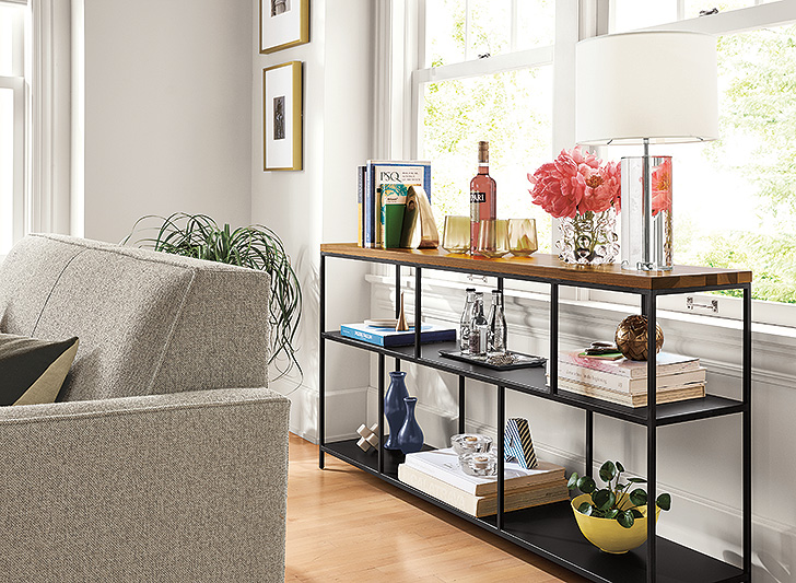 Bowen open storage console table
