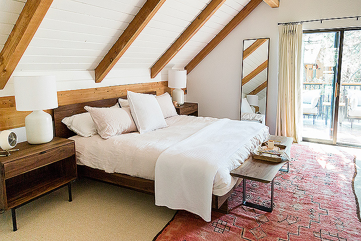 Master bedroom in A-frame cabin