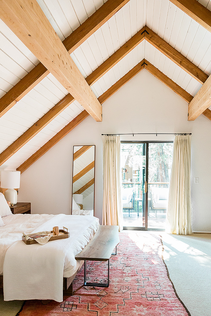 A-frame bedroom wood beam ceilings